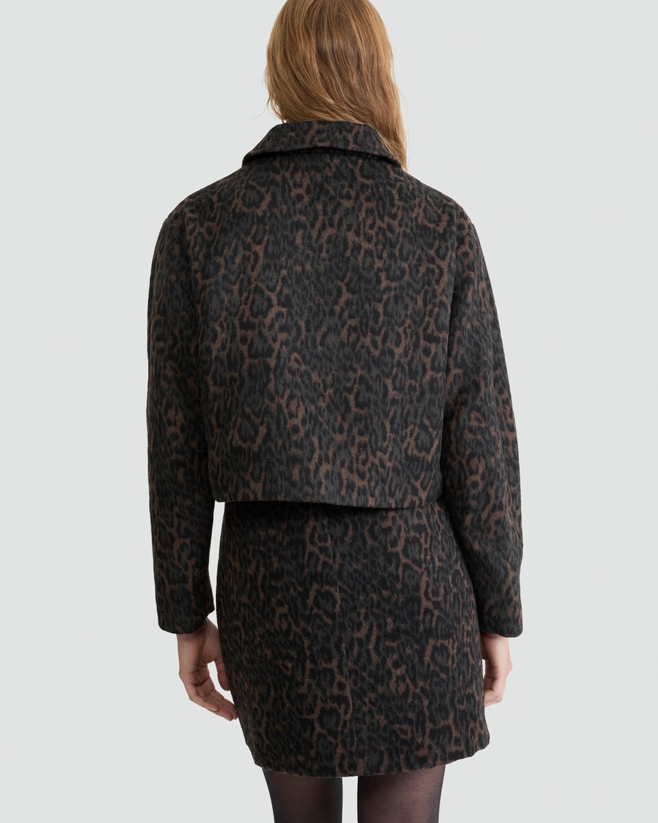 image 1 of F&F Brushed Leopard Print Cropped Jacket in Brown