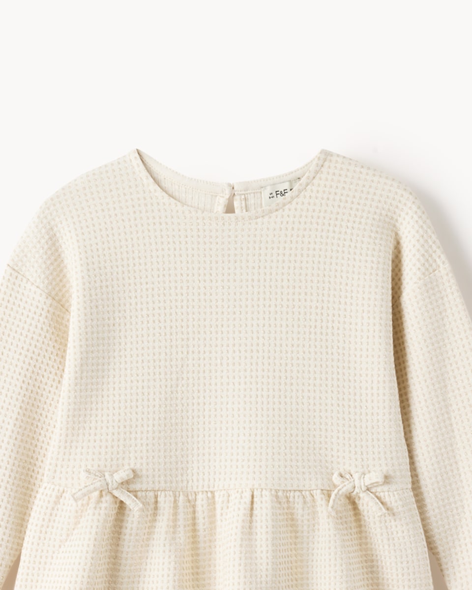 image 1 of F&F Girls Cotton Rich Sparkly Peplum Top and Joggers Set in Cream