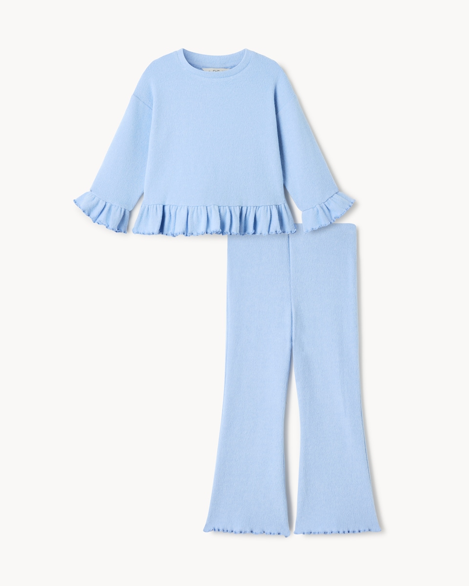 image 1 of F&F Girls Ruffle Trim Top and Trousers Set in Blue