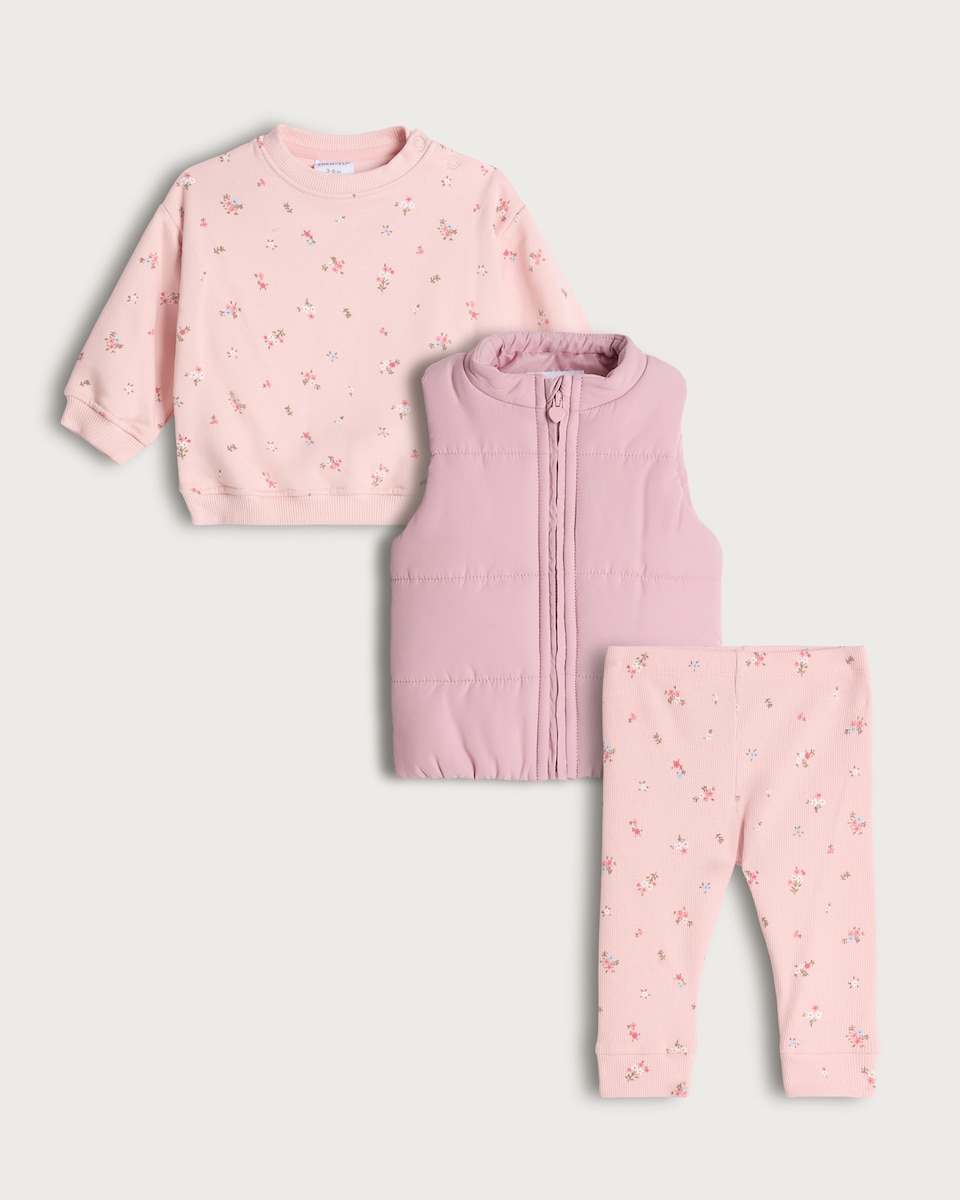 image 1 of F&F Baby 3-Piece Floral Print Set in Pink
