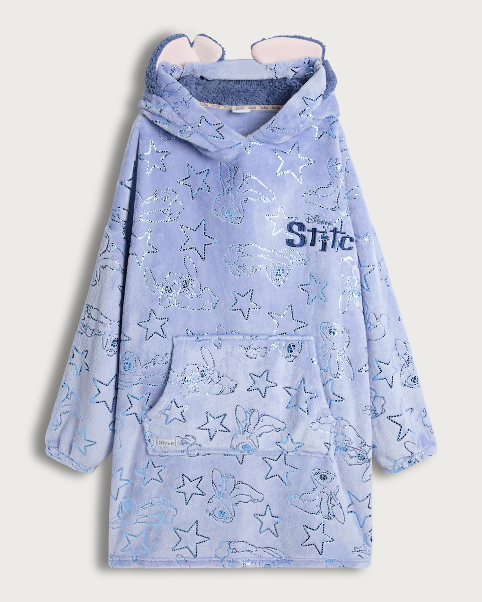 Disney Lilo and Stitch Star Print Fleece Pyjama Hoodie in Blue