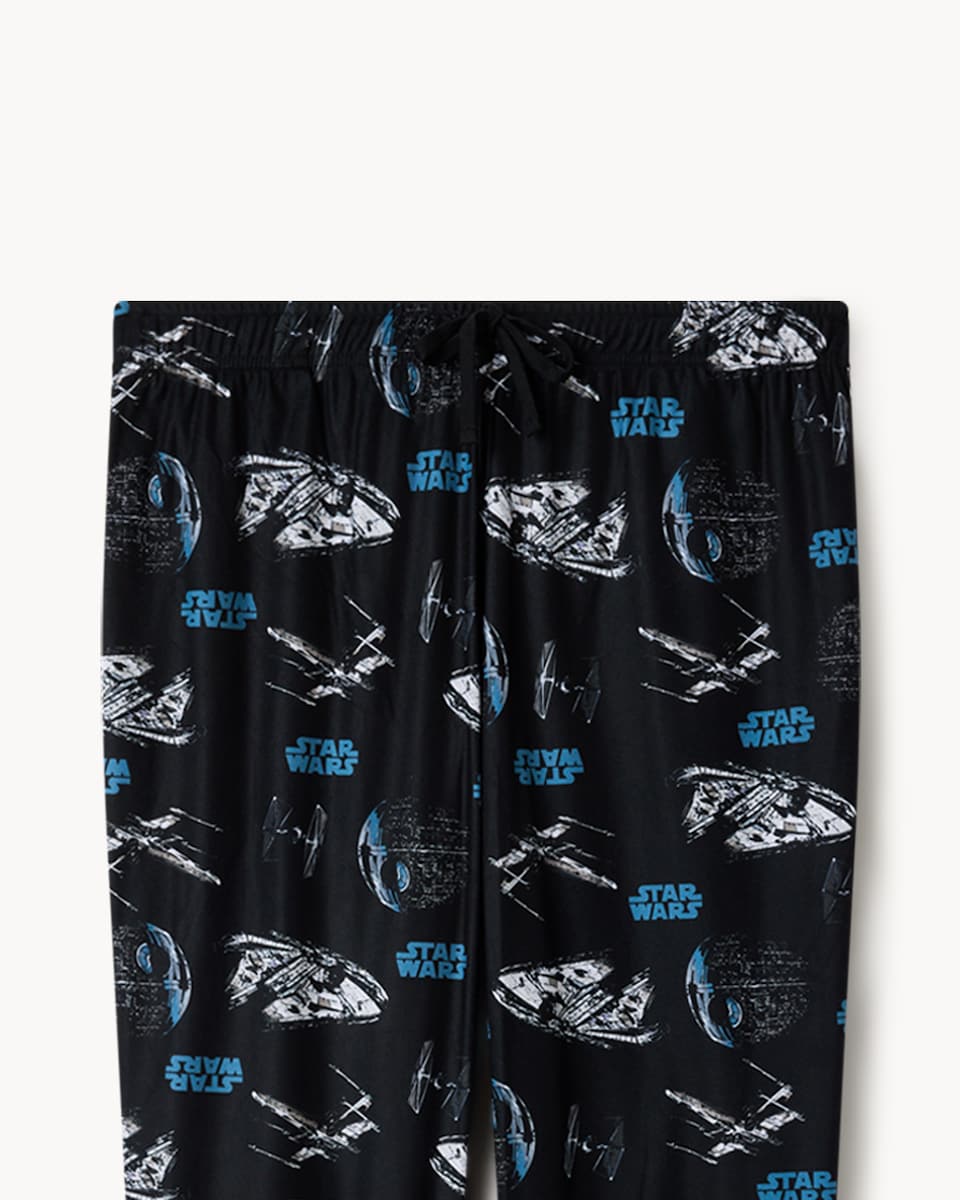 image 1 of Marvel Star Wars Fleece Bottoms Pyjama Set in Black
