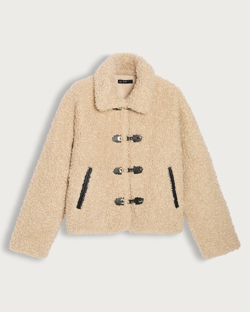 F&F Borg Textured Toggle Fastening Cropped Jacket in Neutral