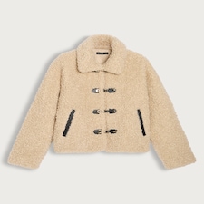 F&F Borg Textured Toggle Fastening Cropped Jacket in Neutral