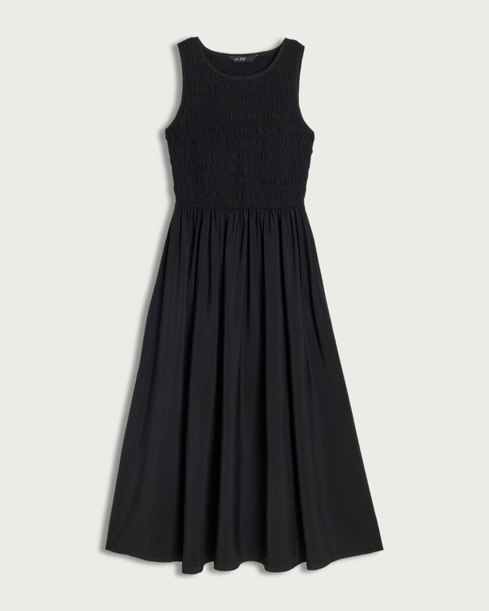 image 1 of F&F Shirred Sleeveless Midi Dress in Black