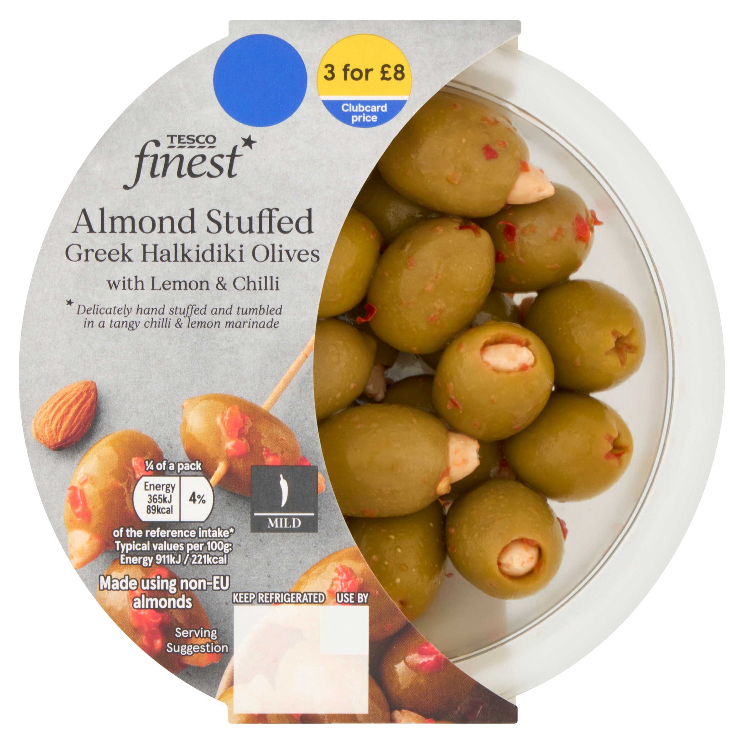 Tesco Finest Almond Stuffed Greek Halkidiki Olives 160g