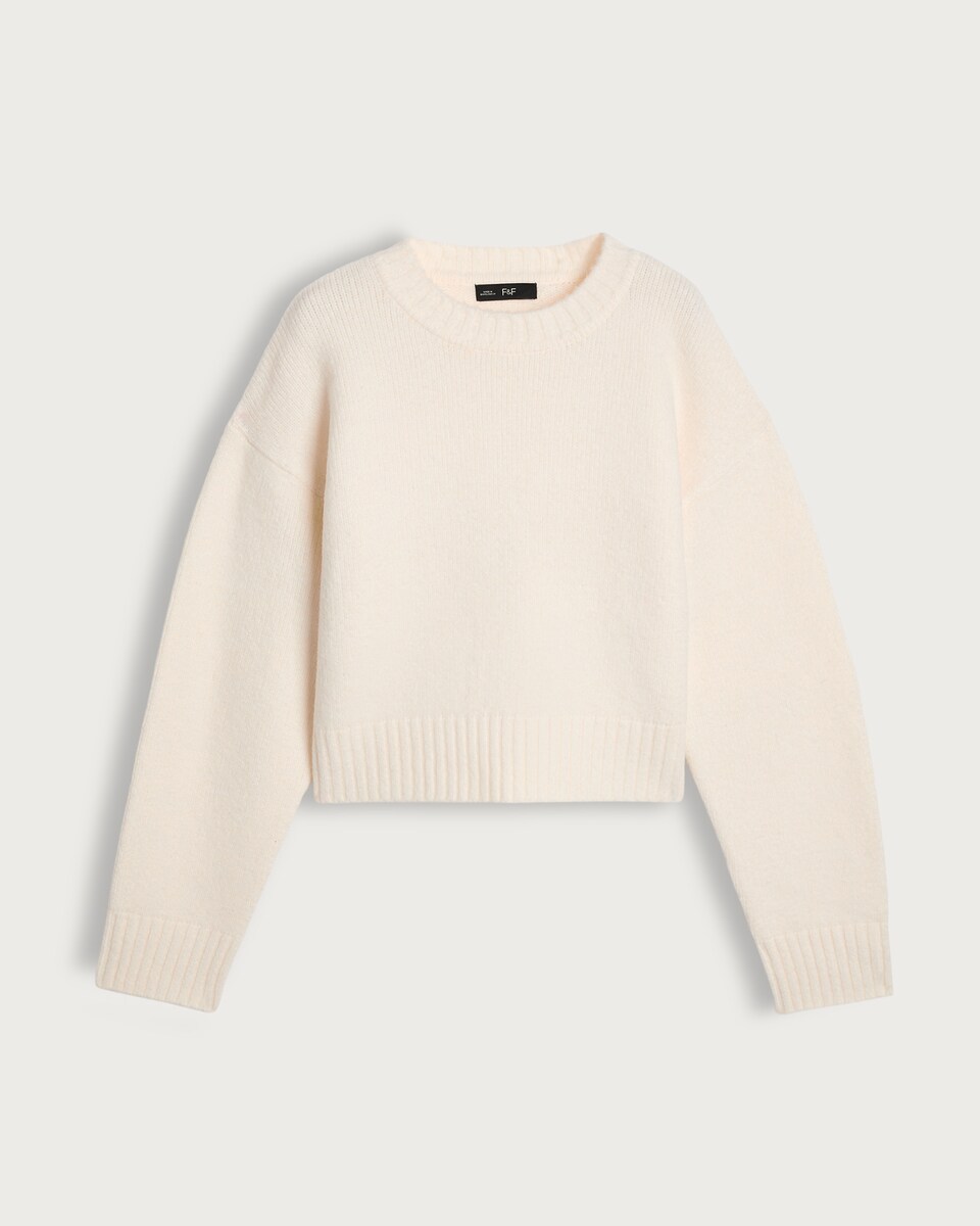 image 1 of The F&F Edit Crew Neck Cropped Jumper in Cream