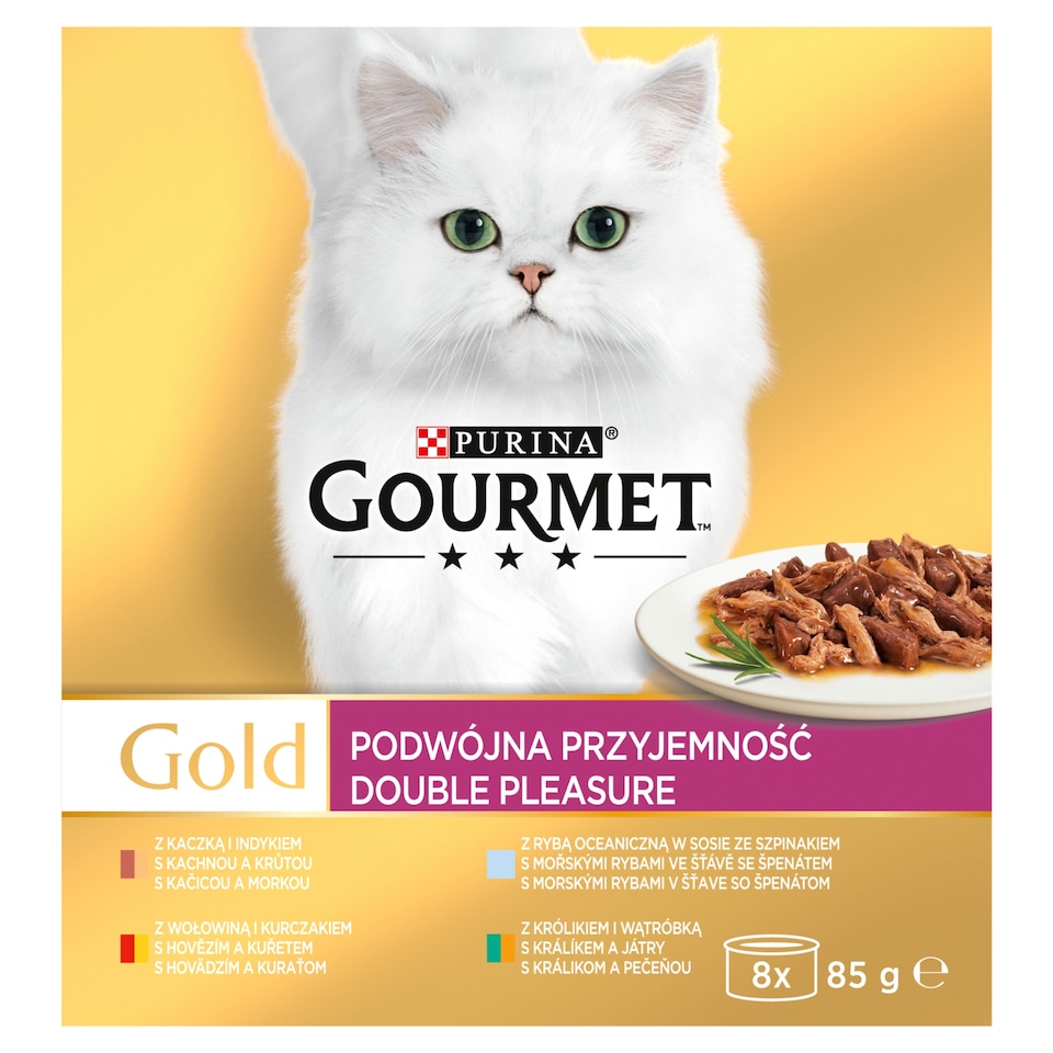 obrázok 1 z Gourmet Gold konzervy pre mačky hovädzie a kura, králik a pečeň, morské ryby, kačica, morka 8 x 85 g