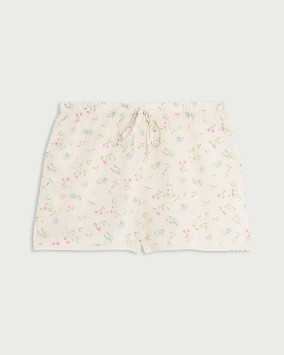 image 1 of F&F Pure Cotton Floral Print Pyjama Shorts in Multi White