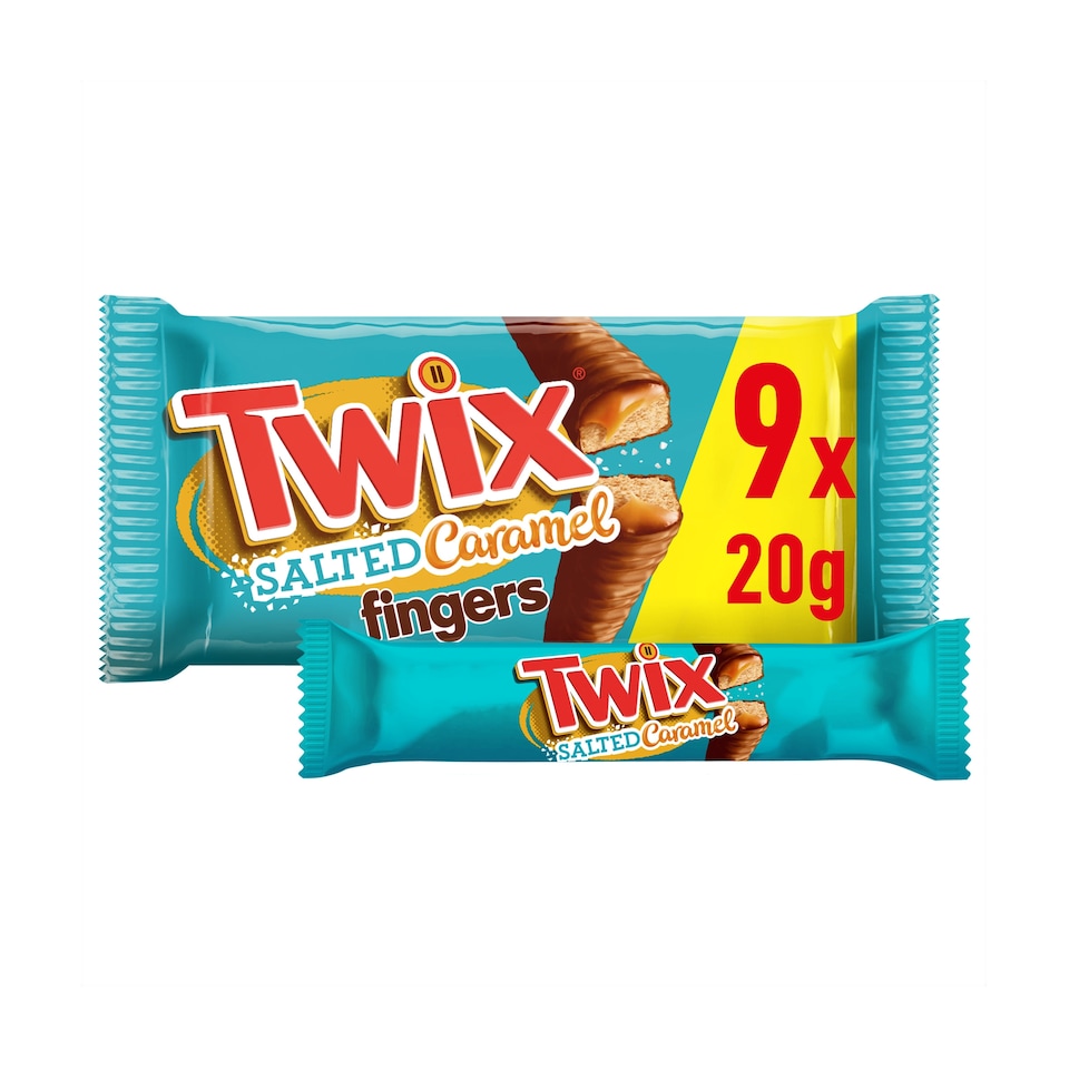 Twix Salted Caramel & Milk Chocolate Fingers Biscuit Bars Multipack, 9x20g