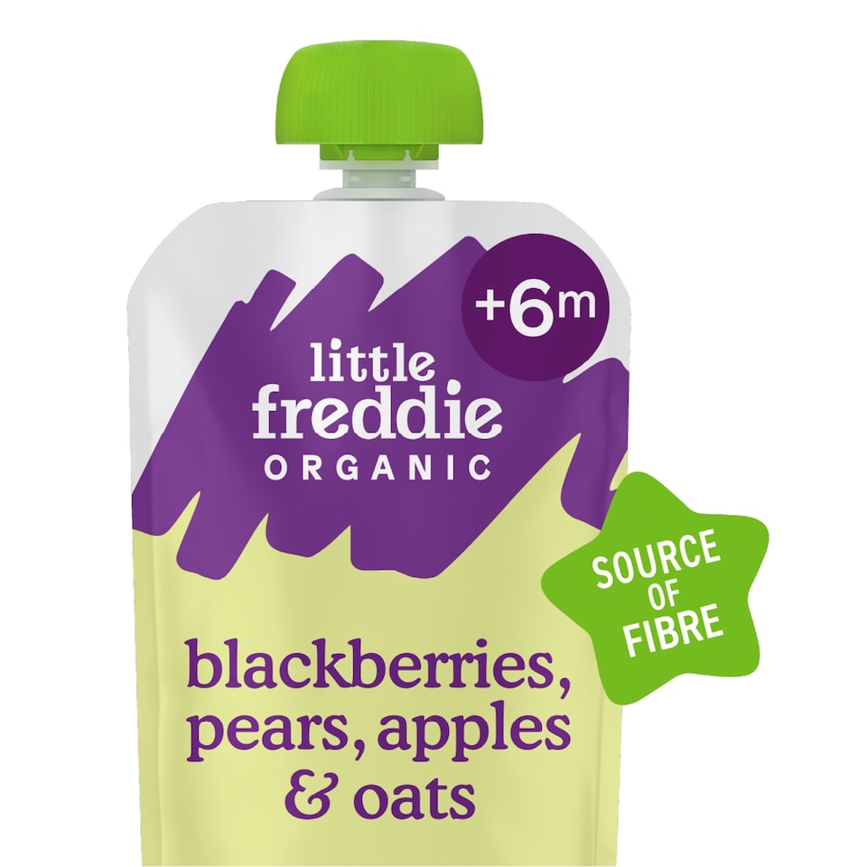 Little Freddie Organic Blackberries, Pears, Apples & Oats Baby Food Pouch 6+ Months 100g