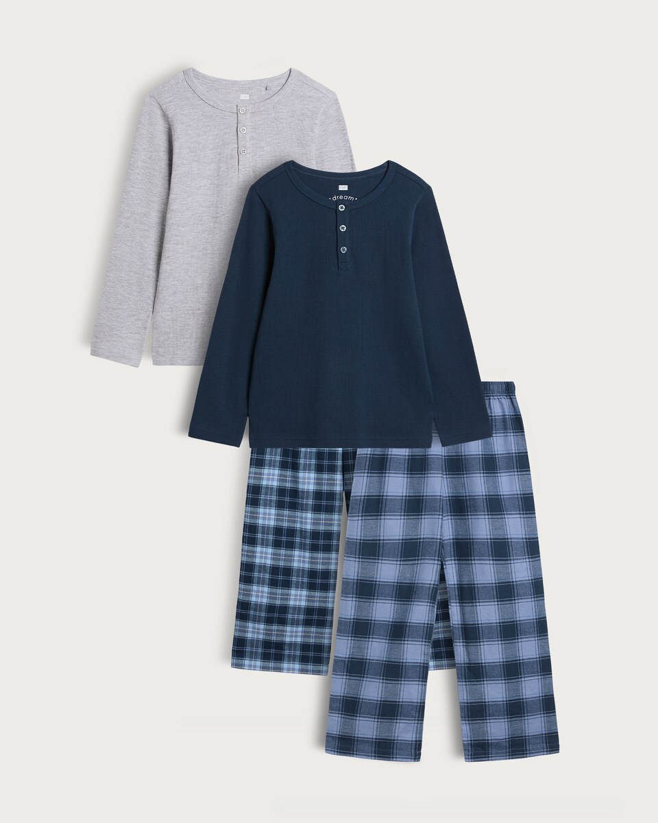 F&F Boys 2-Pack Check Print Pyjama Set in Blue