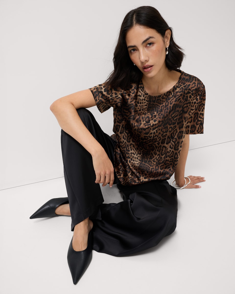 image 1 of F&F Satin Short Sleeved Top in Multi Brown