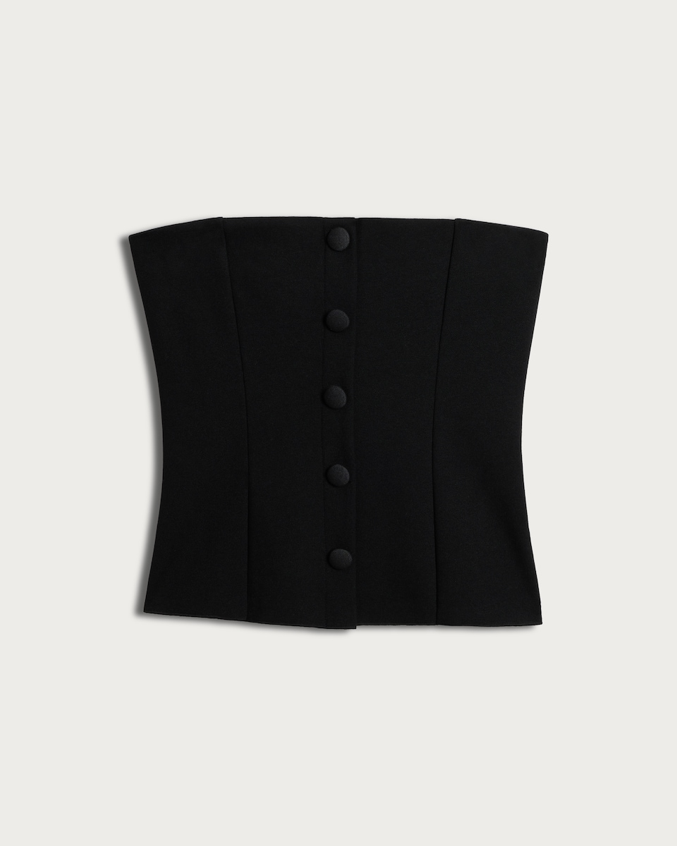 image 1 of F&F Ponte Button Front Bandeau Top in Black