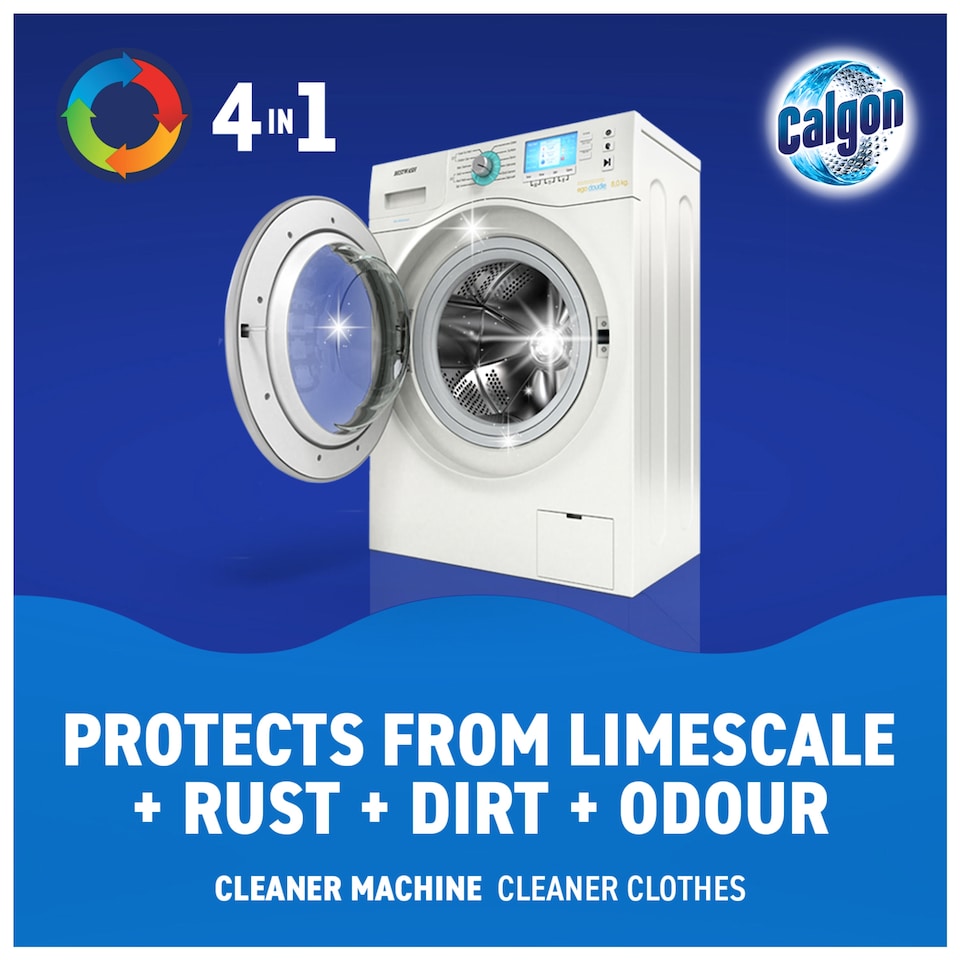 image 1 of Calgon 4 in 1 Washing Machine Cleaner Limescale 15 Tablets