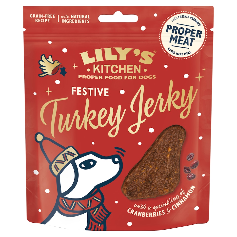 image 1 of Lily's Kitchen Christmas Festive Turkey Jerky for Dogs 70g