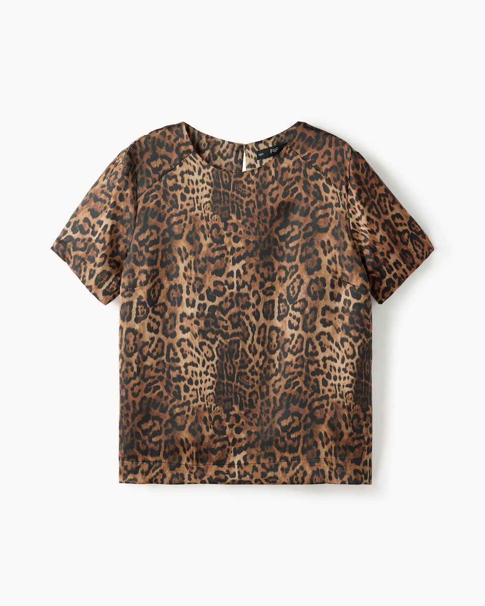 image 1 of F&F Satin Short Sleeved Top in Multi Brown