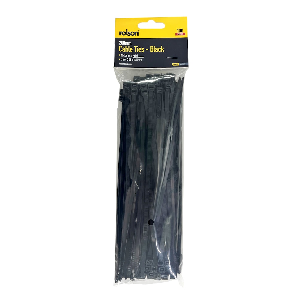 Rolson Black Cable Ties 200 x 4.8mm 100 Pieces