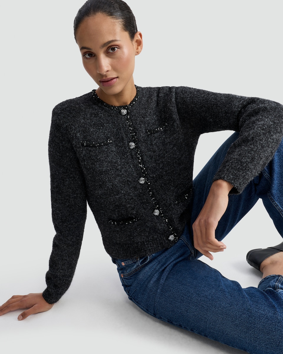 image 1 of F&F Diamanté Embellished Button Up Cardigan with Wool in Grey