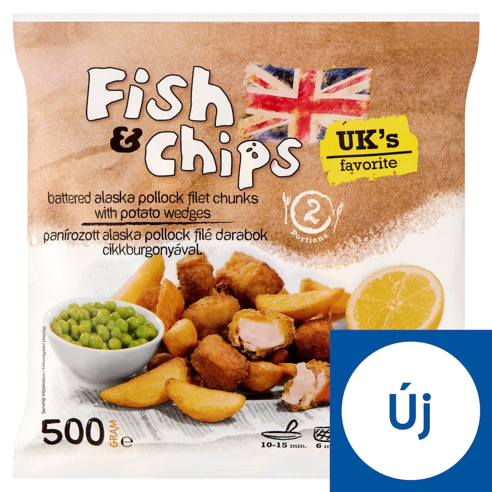 Fish & Chips gyorsfagyasztott panírozott alaska pollock filé darabok cikkburgonyával 500 g