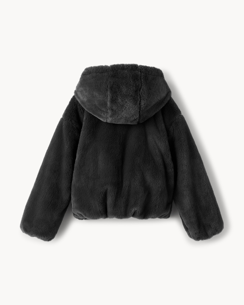 image 1 of F&F Girls Faux Fur Hooded Jacket in Grey
