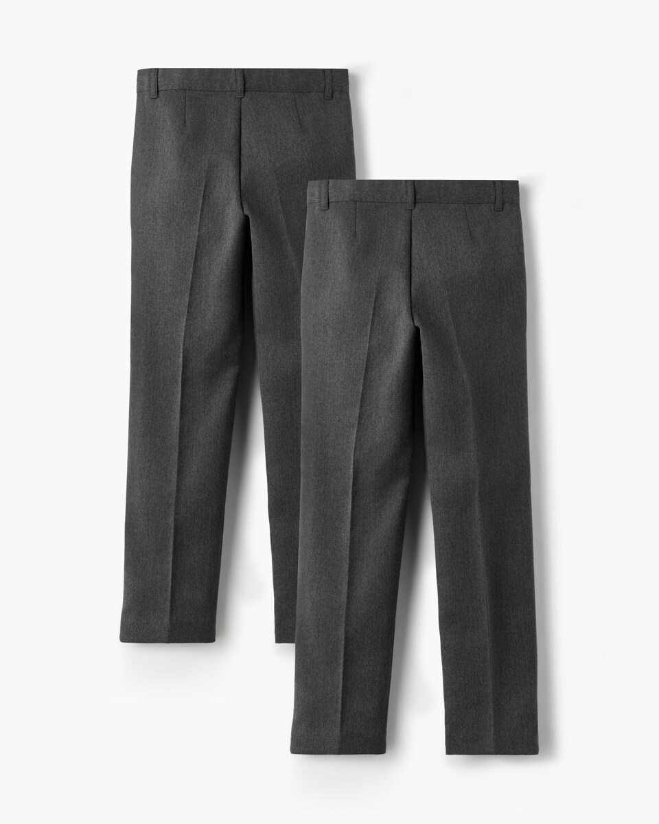 image 1 of F&F School Boys 2-Pack Regular Fit Longer Length Trousers in Grey