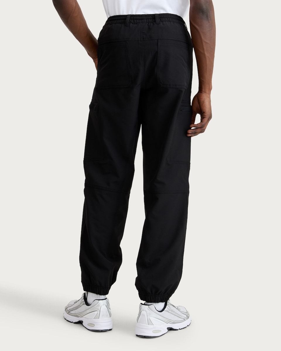 image 1 of 9 Peaks Elasticated Cargo Trousers in Black