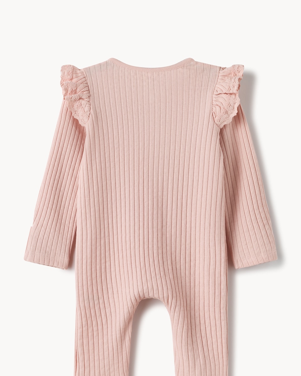 image 1 of F&F Baby 2-Pack Cotton Rich Frill Sleepsuits in Mink