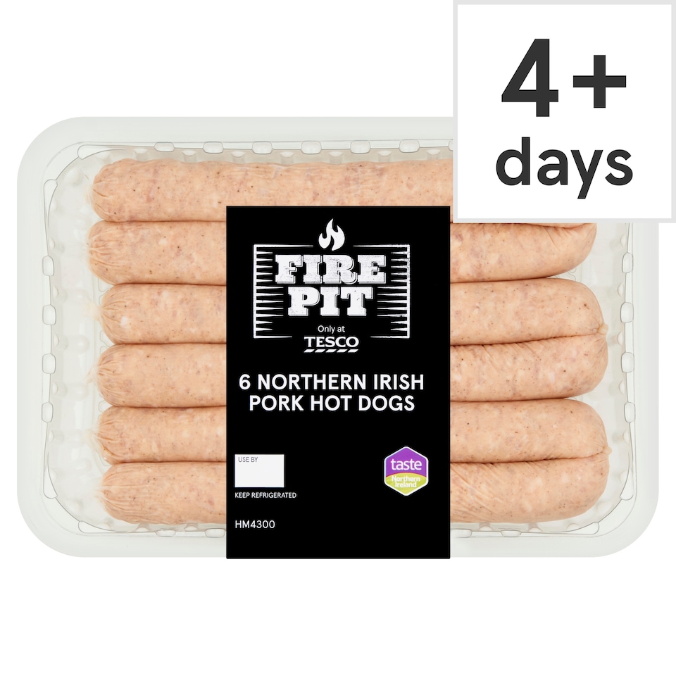Tesco Fire Pit 6 Northern Irish Pork Hot Dogs 600g