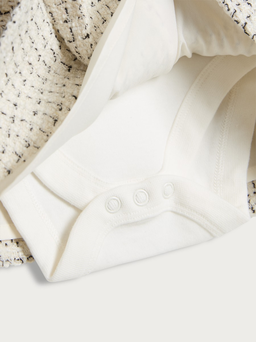 image 1 of F&F x Samantha Faiers 3-Piece Tweed Dress, Bodysuit and Tights Set in Grey Marl