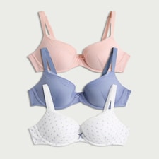 F&F 3-Pack Printed Lace Trim Underwired T-Shirt Bras in Multi