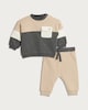 image 1 of F&F Baby 2-Piece Cotton Rich Colour Block Sweatshirt and Joggers Set in Neutral