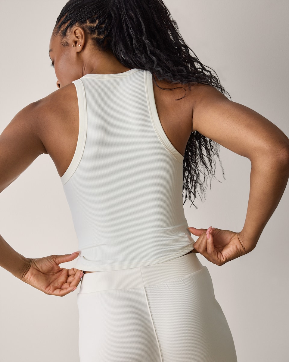 image 1 of F&F Active ULTRASTRETCH Racerback Vest in Cream