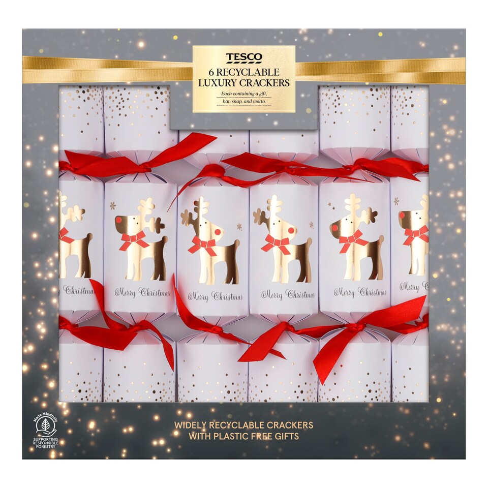 Tesco Luxury Gold Reindeer Crackers 6 Pack