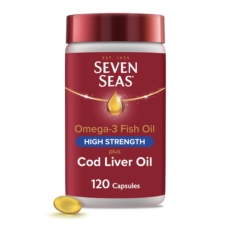 image 1 of Seven Seas Omega-3 Fish Oil High Strength plus Code Liver Oil With Vitamin D 120 Capsules 