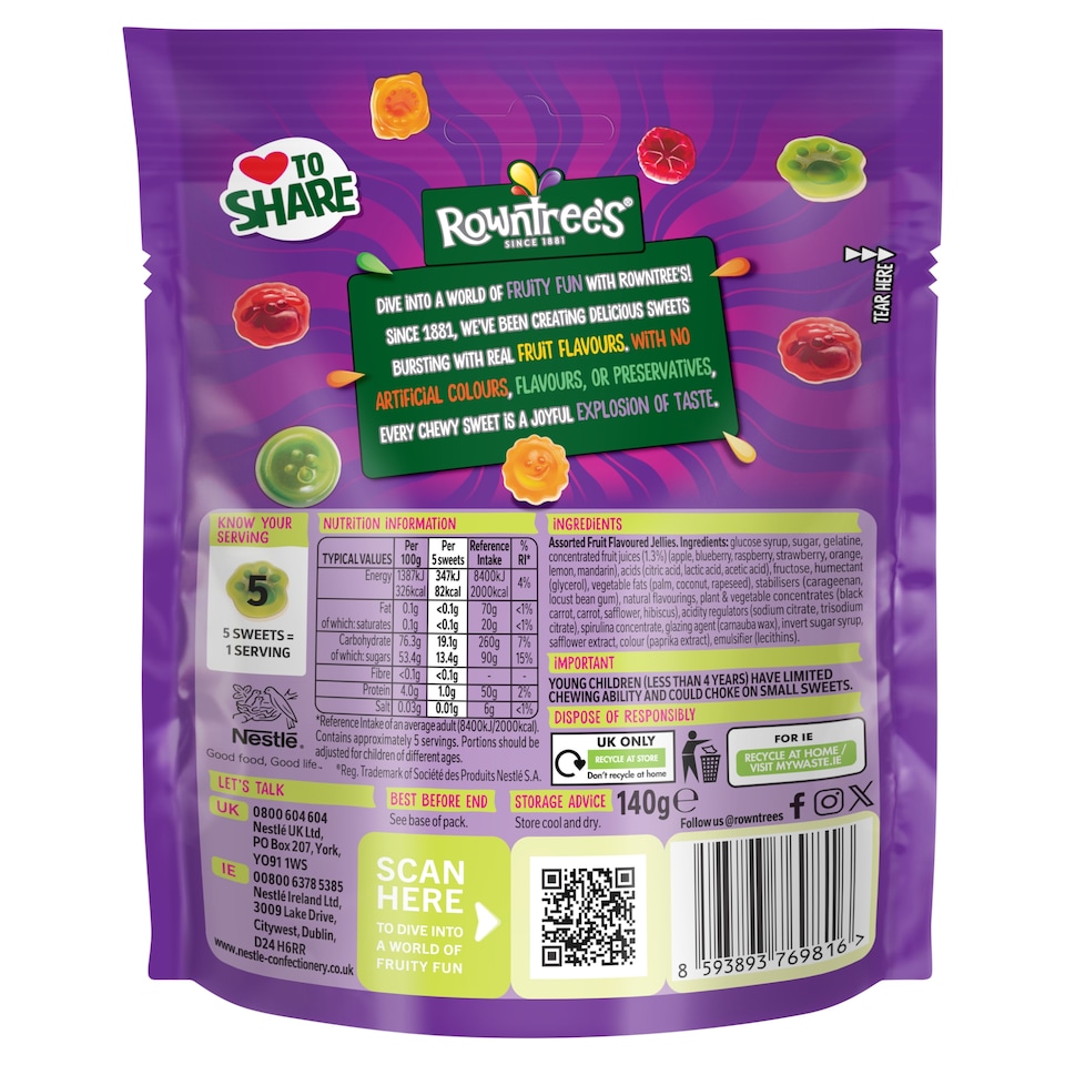 image 1 of Rowntree's Randoms Juicers Sweets Sharing Bag 140g