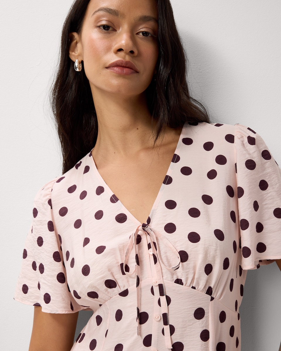 image 1 of F&F Printed V Neck Midi Dress in Cream