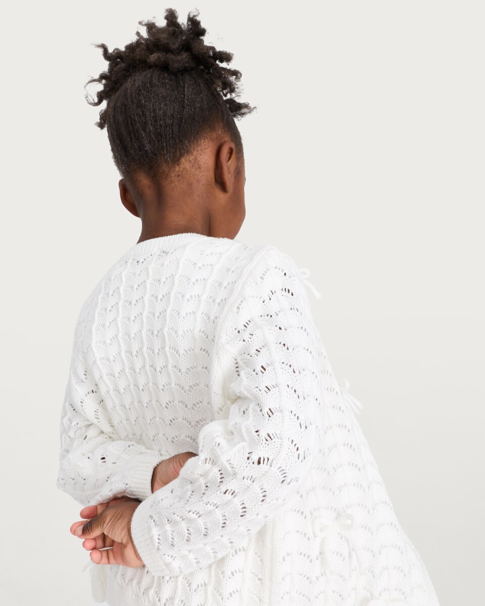 image 1 of F&F Girls Pure Cotton Bow Detail Cardigan in Cream