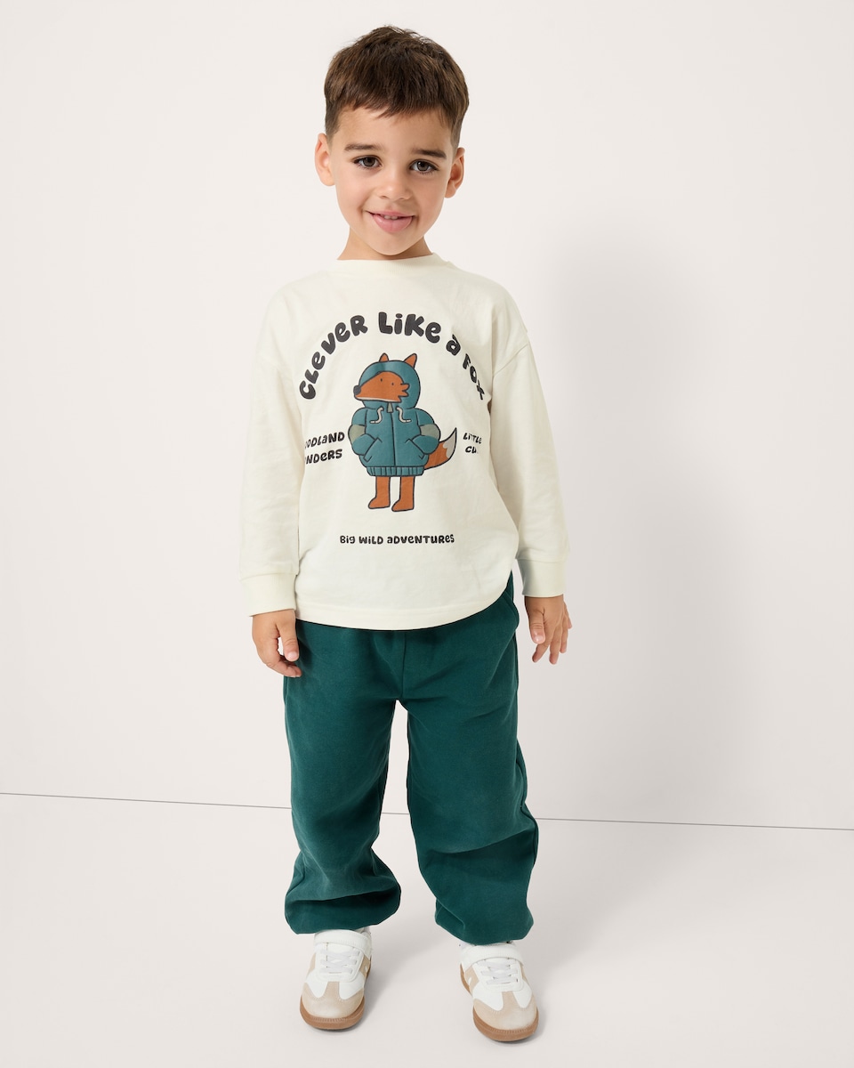 image 1 of F&F Boys Pure Cotton Fox Long Sleeved Top in Cream