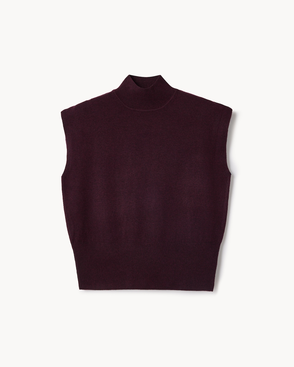 The F&F Edit Knitted High Neck Sleeveless Jumper in Burgundy