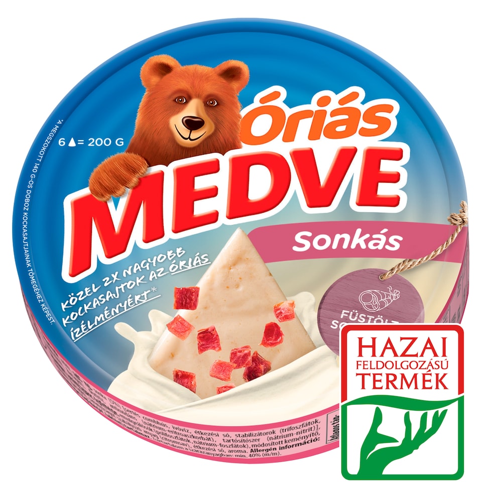 Medve Óriás Spreadable Processed Semi-Fat Cheese with Ham 6 x 33,3 g (200 g)