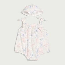 F&F Baby 2-Piece Pure Cotton Floral Romper and Hat in White