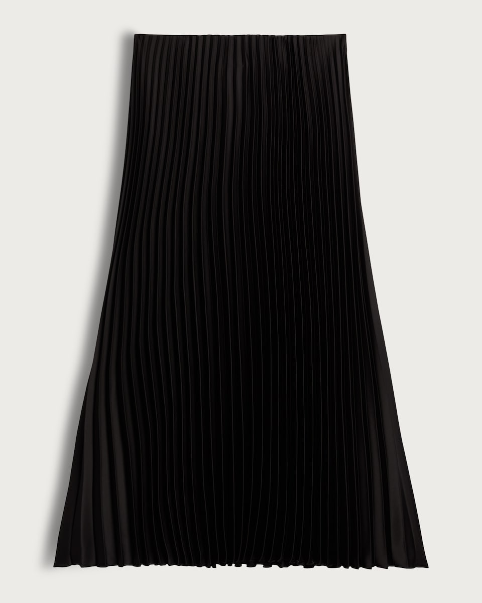 image 1 of F&F Satin Look Pleated Midi Skirt in Black