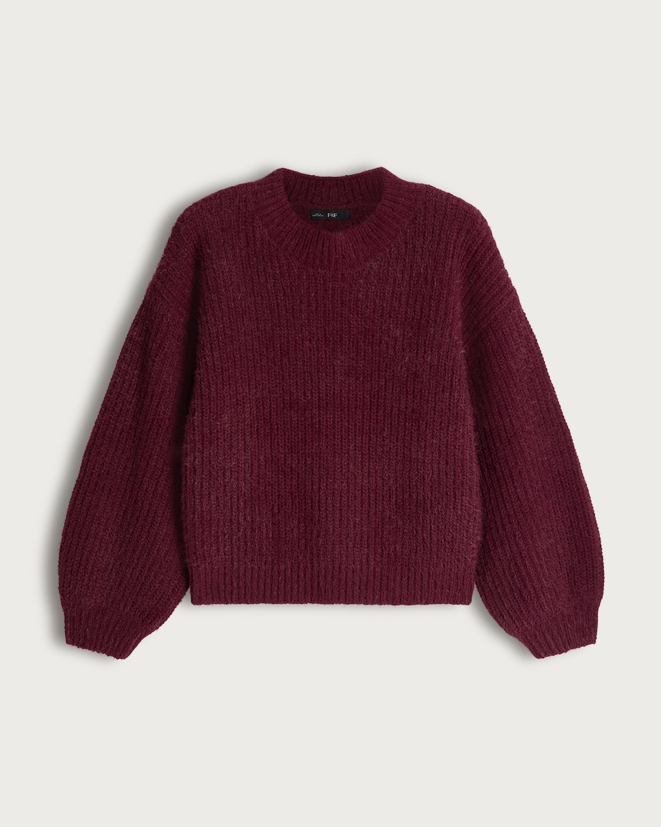 image 1 of F&F Chenille Ribbed Knit Jumper in Burgundy