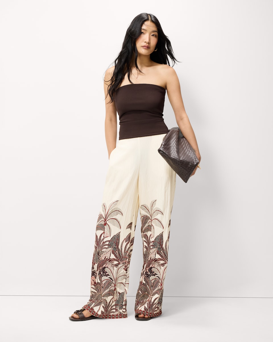image 1 of The F&F Edit Leaf Print Wide Leg Trousers in Multi Red