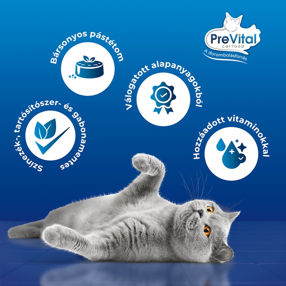 PreVital Mousse nedves macskaeledel, macskatáp felnőtt macskáknak pástétom konzerv 4 x 85 g  1. kép