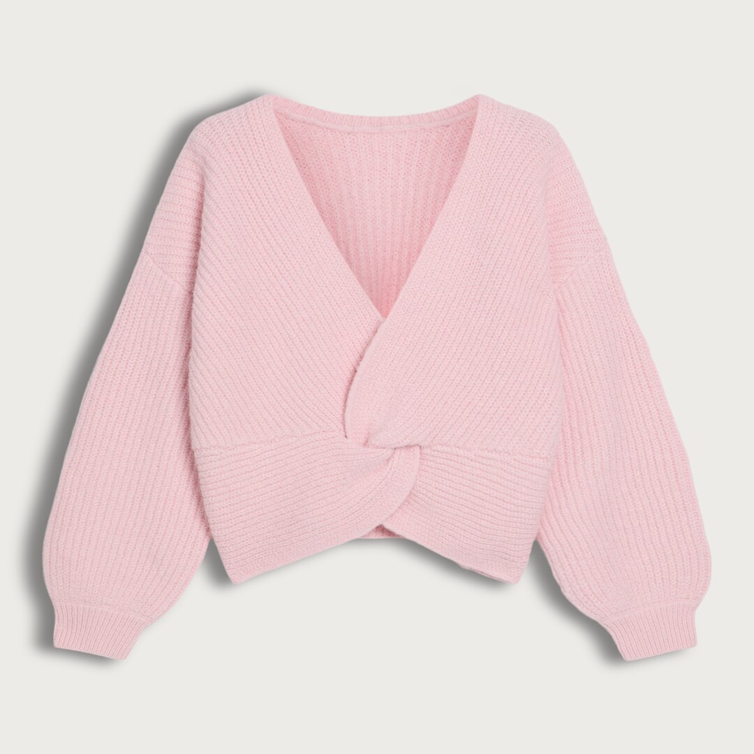 F&F Knitted Twist Front Jumper with Wool in Pink