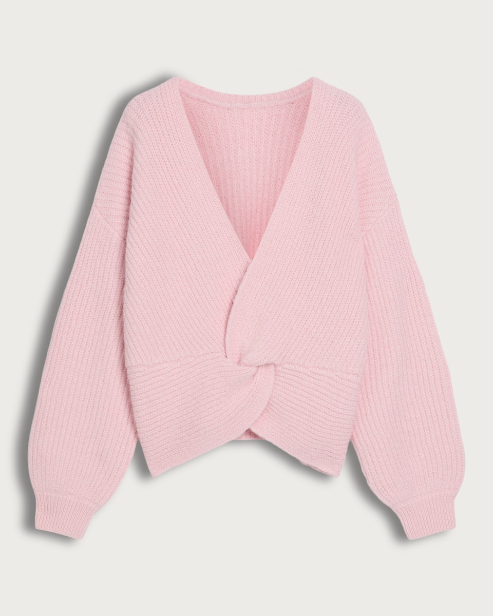 F&F Knitted Twist Front Jumper with Wool in Pink