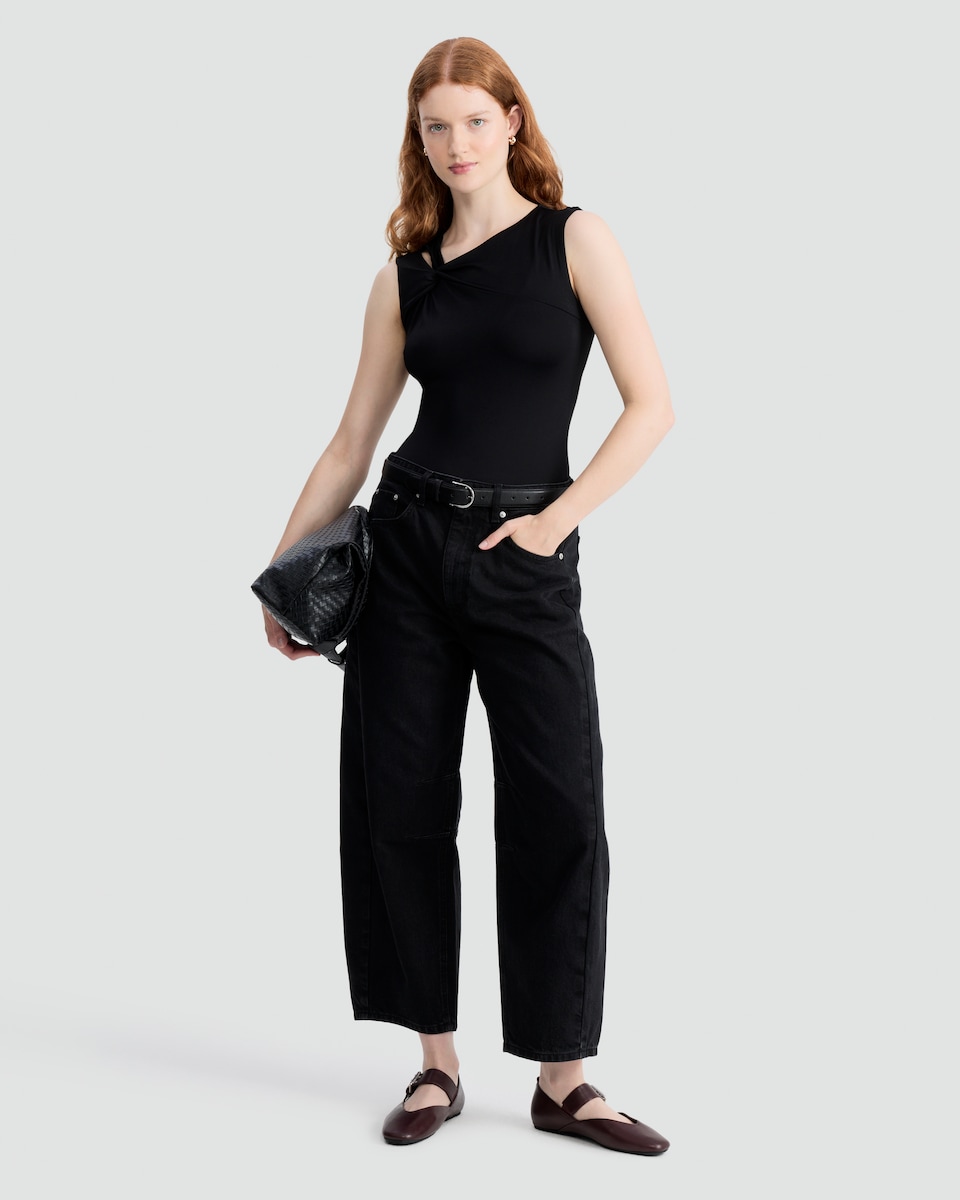 image 1 of F&F Barrel Leg Jeans in Black