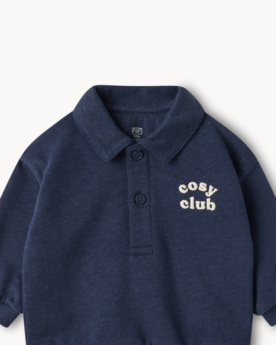 image 1 of F&F Baby Cotton Rich Cosy Club Sweatshirt and Joggers Set in Navy